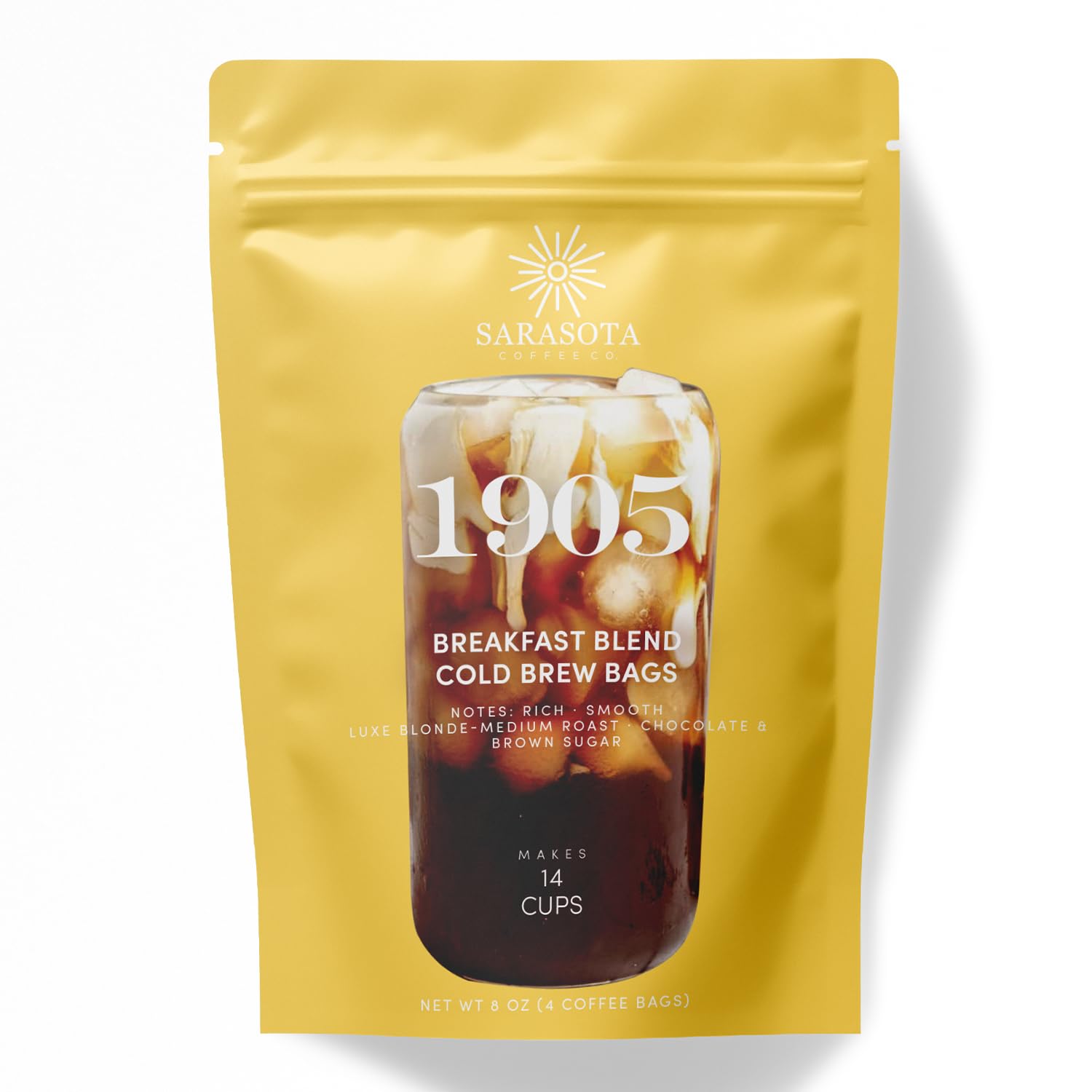 Sarasota Coffee 1905 Cold Brew Coffee Bags | Breakfast Blend Blonde-Medium Roast | 100% Arabica | Smooth & Low Acid | Ground Pouches | Cold Brew Kit