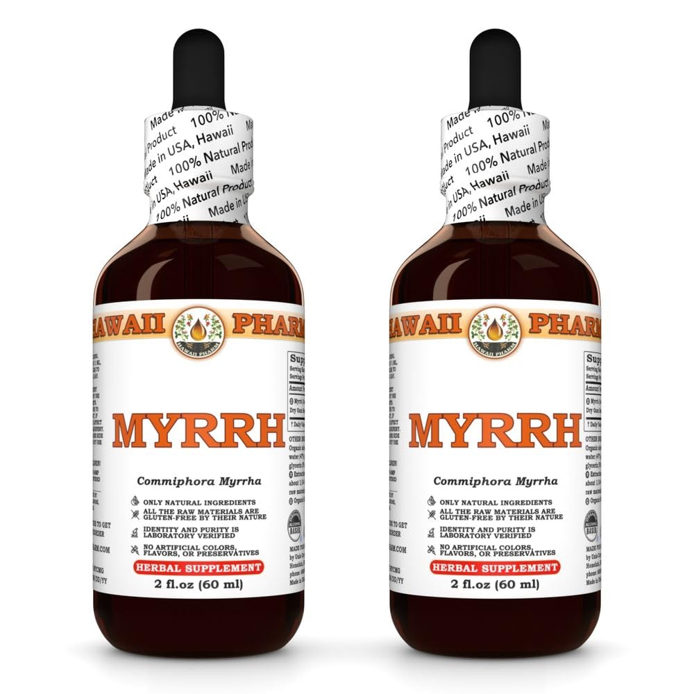 Hawaii Pharm Myrrh Liquid Extract, Professional Grade, Small Batch Crafted Myrrh (Commiphora myrrha) Tincture Herbal Supplement, 2x2 fl.oz