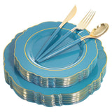Nervure 100PCS Teal Plastic Plates With Gold Rim & Gold Disposable Silverware with Teal Handle Include 40 Plates, 60 Plastic Sivlerware for Party