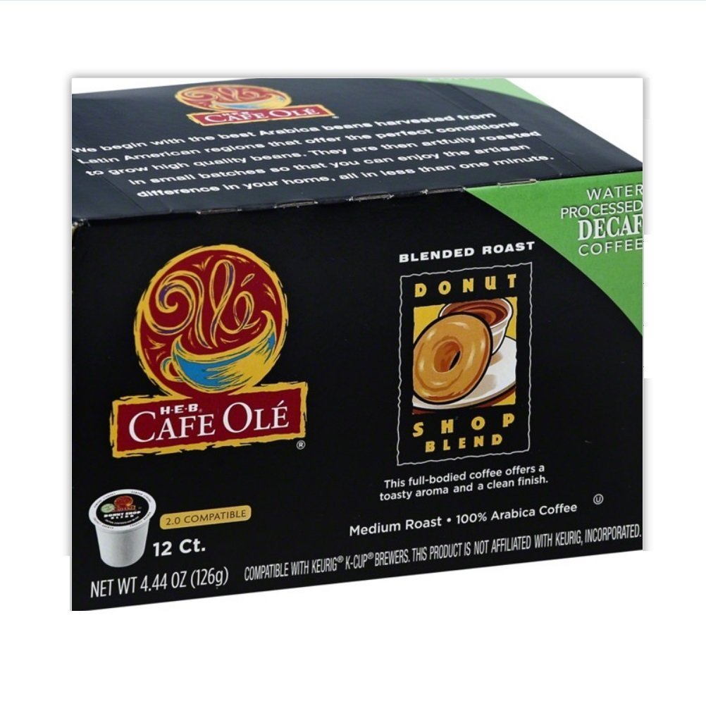 HEB Cafe Ole Donut Shop Blend Coffee DECAF 12 CT Pods - 1 Box