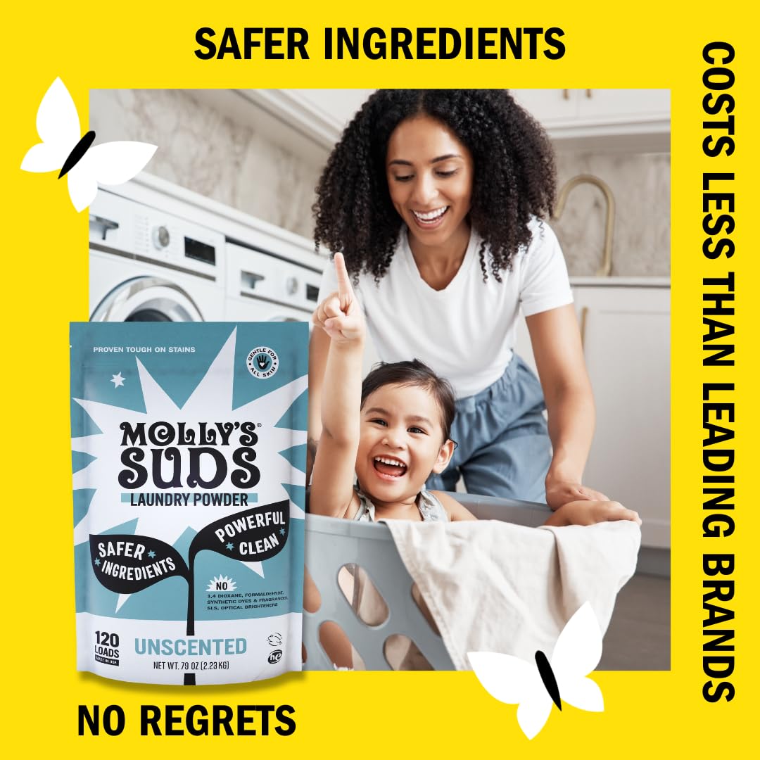 Molly's Suds Original Laundry Detergent Powder | Clean Laundry Detergent Powder for Sensitive Skin | Simple, Effective Ingredients, Stain Fighting |