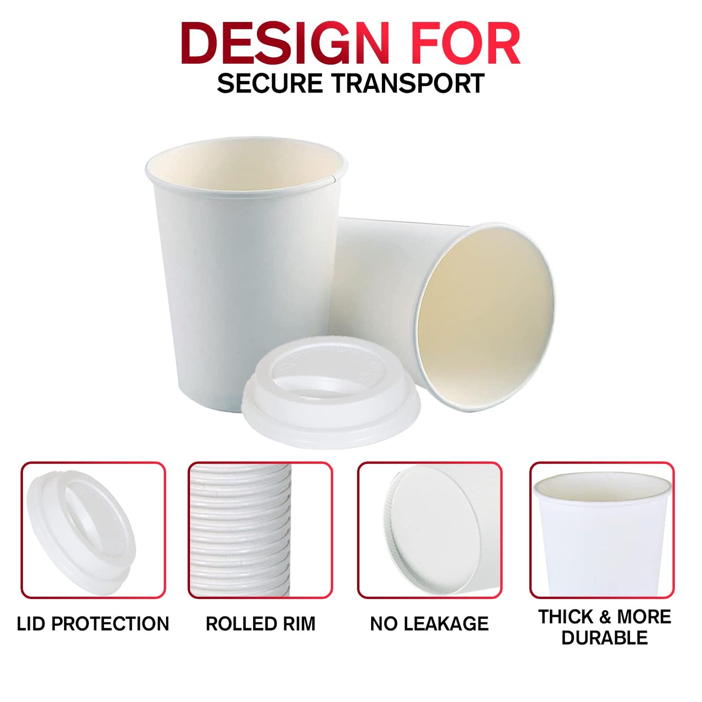 Smygoods White Disposable Paper Coffee Cups with Lids (8 OZ, 100 Count) For Hot Beverages, Tea, Espresso, Cocoa - To Go Drink Containers, Café