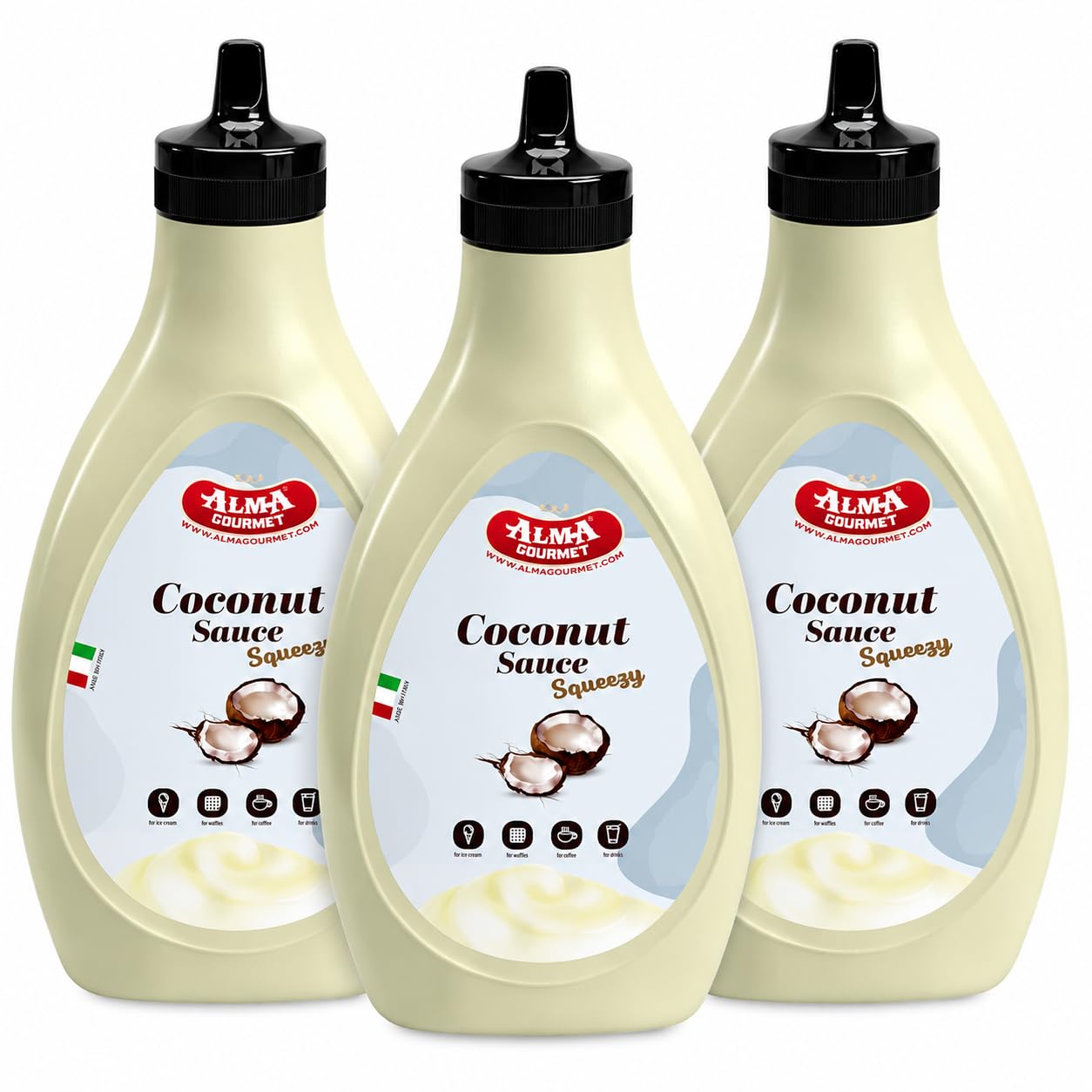 Alma Gourmet Coconut Topping Sauce Imported from Italy, 17.6 Oz (500g) - Creamy Coconut Dessert Syrup, Sweet Coconut Sauce Drizzle for Ice Cream