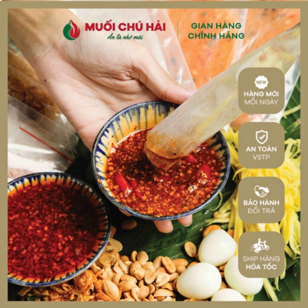 Muoi chu hai - Chu Hai Spicy Salt Dipping Sauce - Vietnamese Tay Ninh Chili Salt Paste - Gourmet Fruit & BBQ Dip (350gr, Super Spicy)