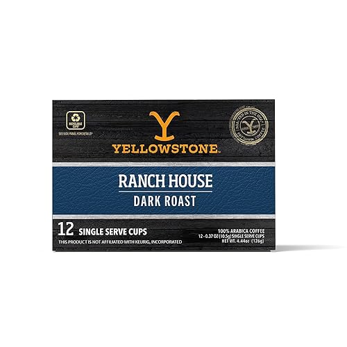 Yellowstone Ranch House Dark Roast Coffee, Single Serve Recyclable Pods/Cups, 100% Arabica Beans, 12 Count