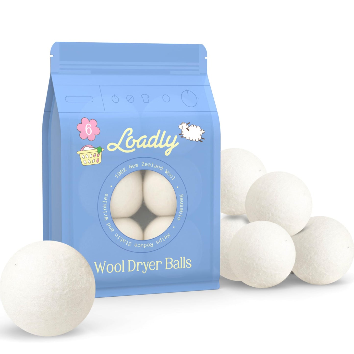 Premium Wool Dryer Balls - XL 6-Pack, 100% New Zealand Wool, Organic & Reusable, Natural Fabric Softener Alternative, Reduces Static, Wrinkles
