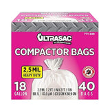 Ultrasac Trash Compactor Bags - (40 Pack with Ties) 18 Gallon for 15 inch Compactors - 25" x 35" Heavy Duty 2.5 MIL Garbage Disposal Bags Compatible