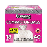 Ultrasac Trash Compactor Bags - (40 Pack with Ties) 18 Gallon for 15 inch Compactors - 25" x 35" Heavy Duty 2.5 MIL Garbage Disposal Bags Compatible