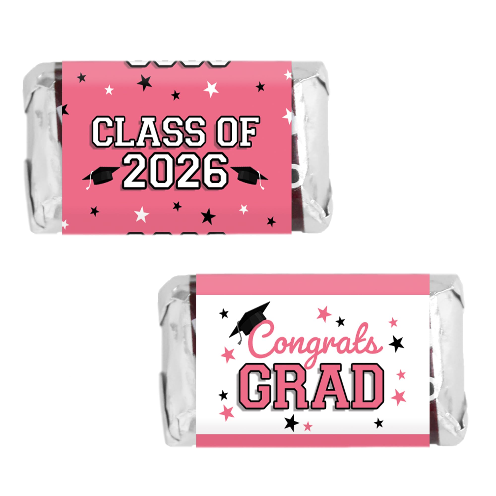 DISTINCTIVS Pink Class of 2026 Graduation Mini Candy Bar Wrappers, 42 Count