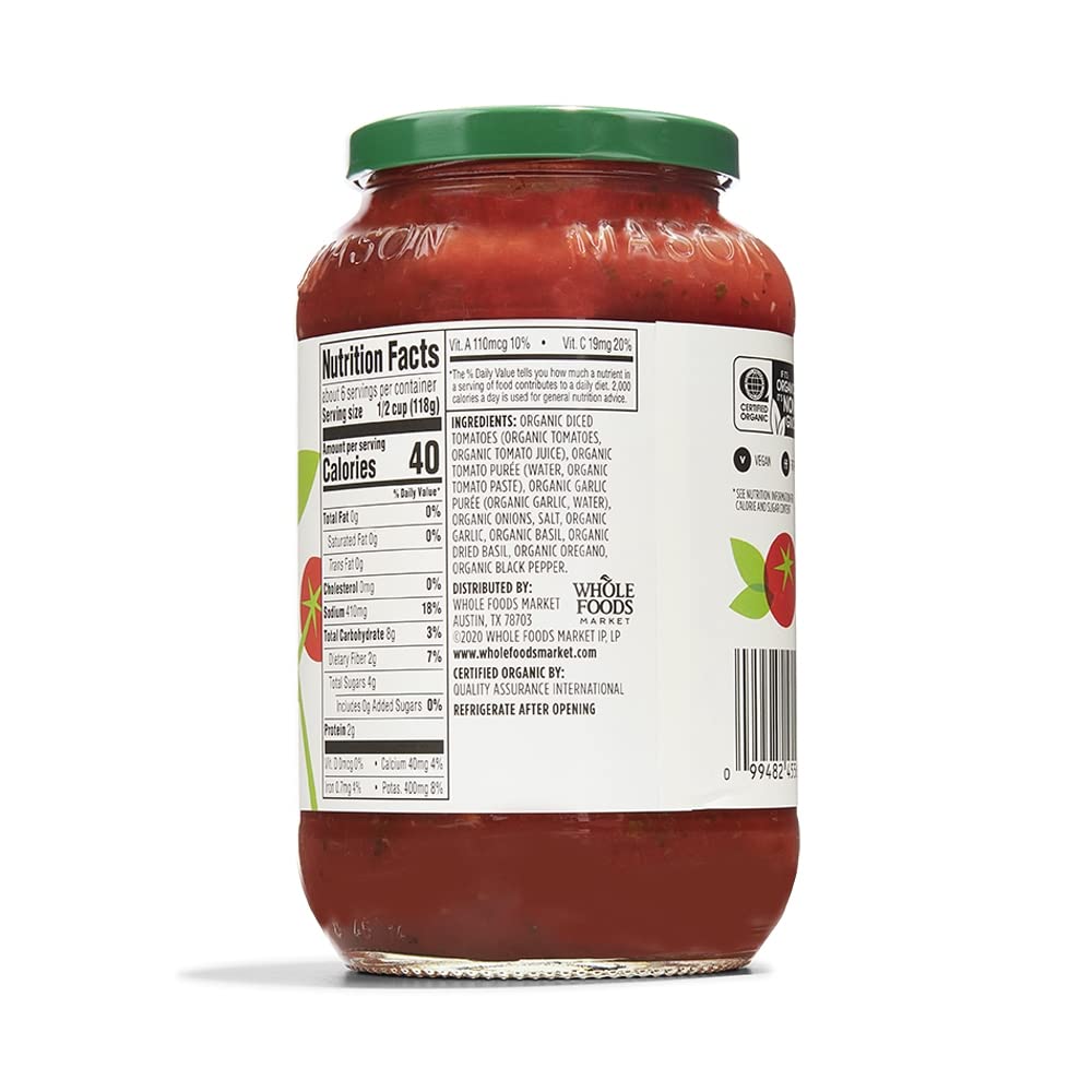 365 by Whole Foods Market, Organic Fat Free Marinara Pasta Sauce, 25 Ounce