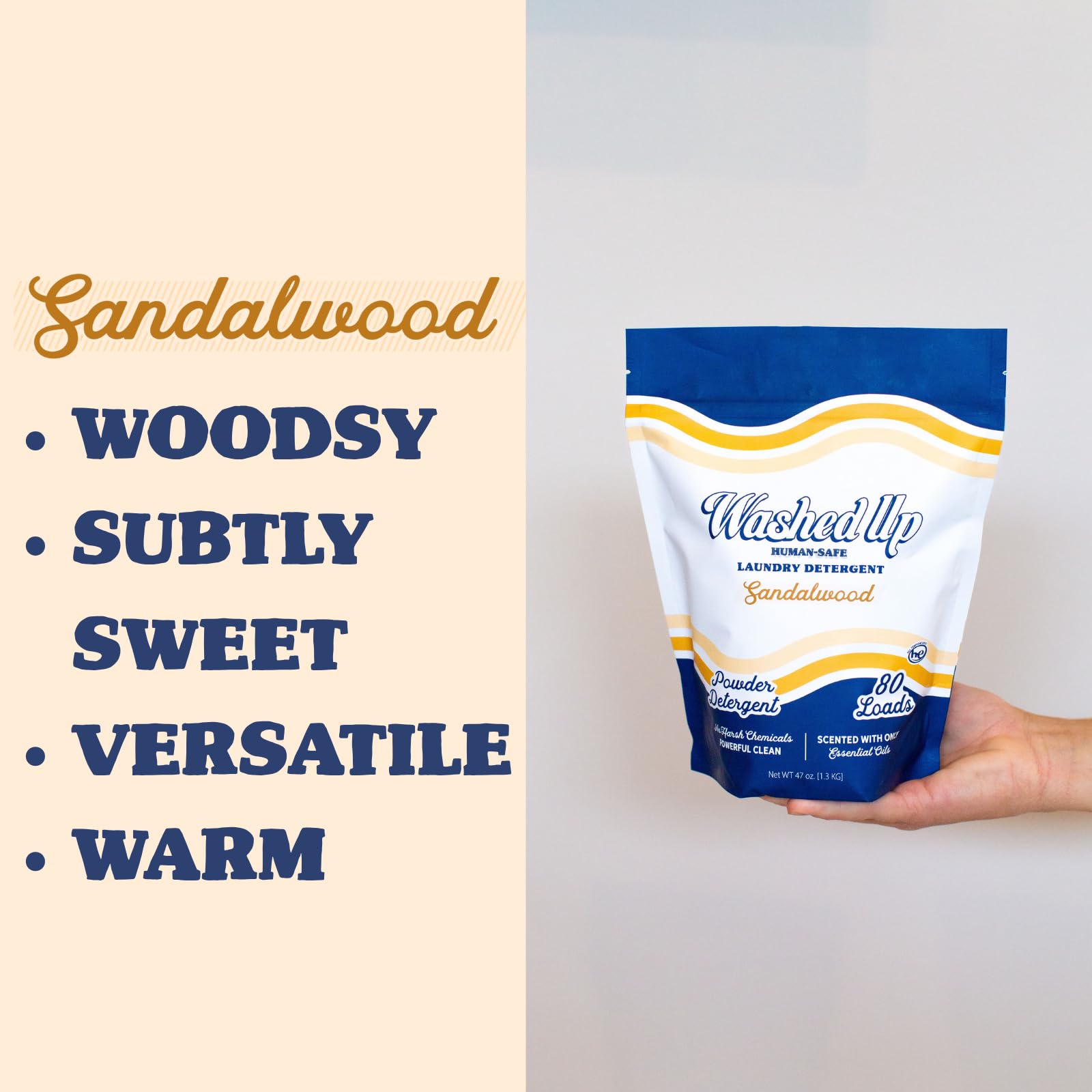 Washed Up Goods Sandalwood Laundry Detergent Powder | Only 100% Pure Essential Oils | Safe for Sensitive Groups | Powerful Clean | Plant