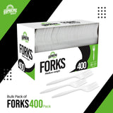 Supreme Select Disposable White Forks [400-Pack] Medium-Weight Disposable Plastic Cutlery - Durable and Reusable Bulk Utensils for Parties, Picnics