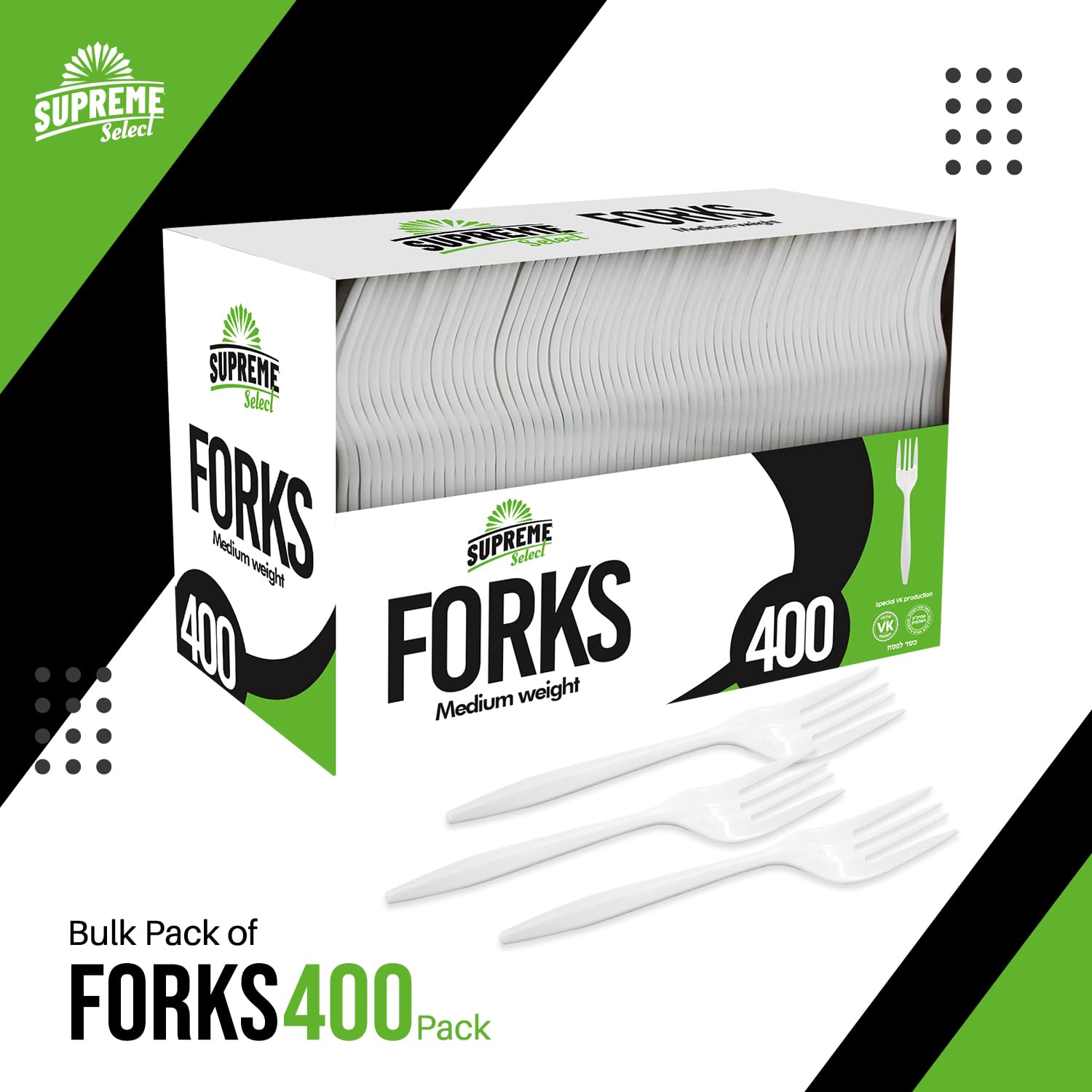 Supreme Select Disposable White Forks [400-Pack] Medium-Weight Disposable Plastic Cutlery - Durable and Reusable Bulk Utensils for Parties, Picnics