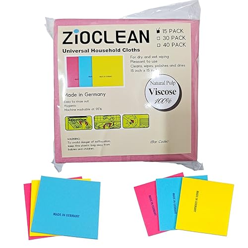 ZIOCLEAN 15 Pack German Universal Household Color Dish Cloths inch,Wide Size Machine Washable Super Absorbent, Drying Non-Woven Fabric Viscose Kitchen