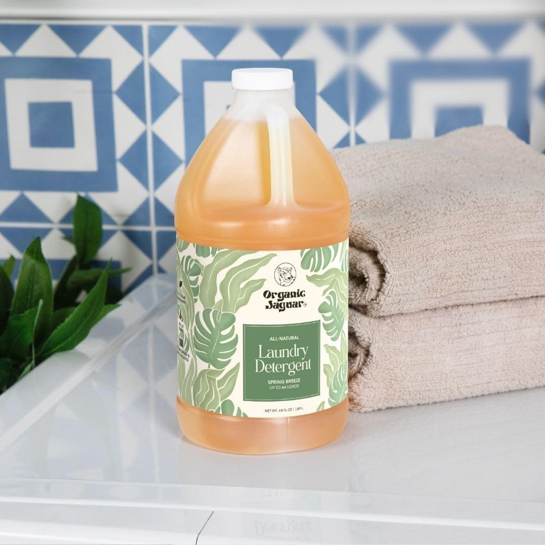 Organic Jaguar Laundry Detergent, Spring Breeze, Up to 64 Loads, 100% Natural Formula with Essential Oils, Gentle & Effective Formula Without Harsh