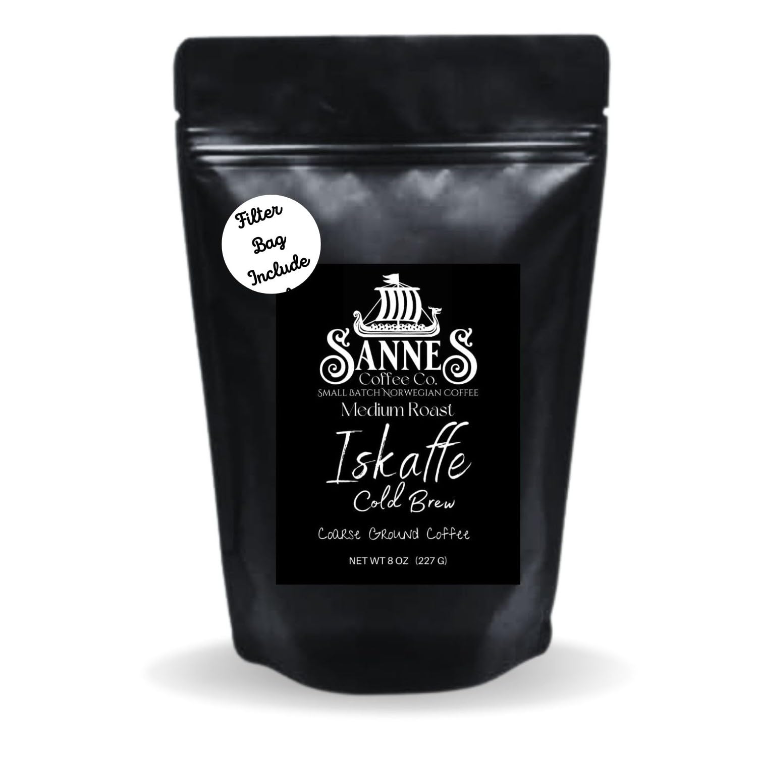 Sannes Coffee Co. Norwegian Iskaffe Cold Brew Coffee-Medium Roast-Course Grind-Filter Bag Included-Makes 1 Gallon of Cold Brew
