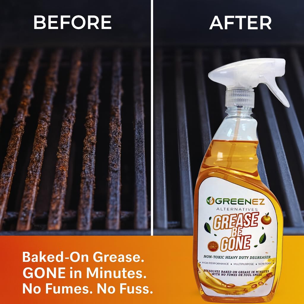 GREENEZ GREASE-BE-GONE | Citrus-Powered Kitchen Degreaser Spray | Dissolves Baked-On Grease & Oil | Pure & Safe Formula for Ovens, Stoves, Air Fryers