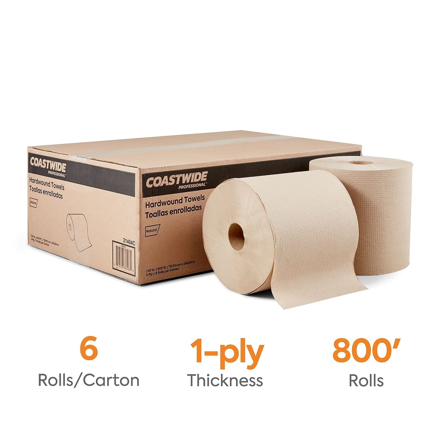 Coastwide Professional Recycled Hardwound Paper Towels, 1-Ply, 800 ft./Roll, 6 Rolls/Carton