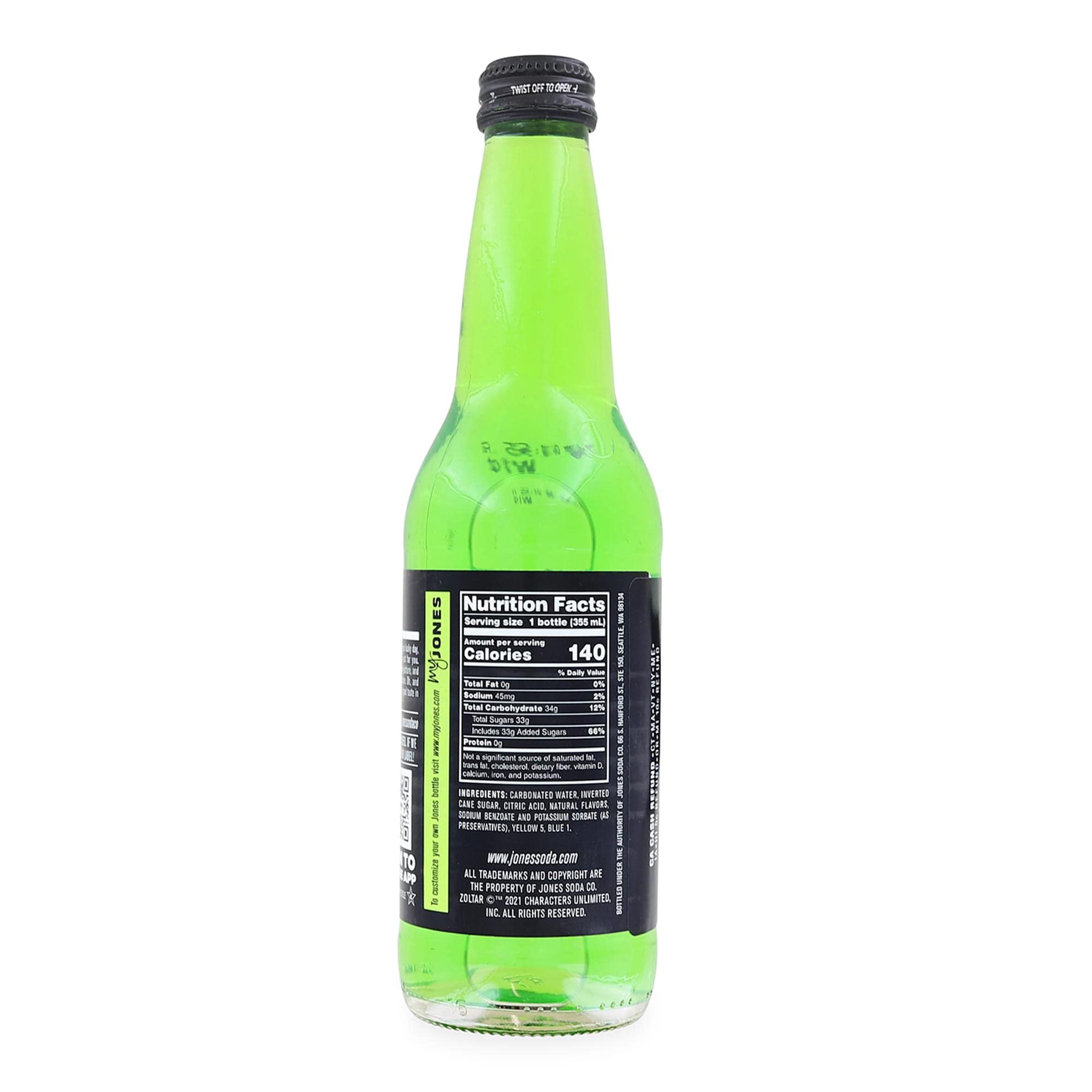 One(1) Single Bottle - Jones Soda Co. Green Apple Soda Flavor | 100% Cane Sugar Soda | Craft Soda Pop | Soda Soft Drinks | Glass Bottle Soda