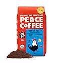 Peace Coffee French Roast, Ground Dark Roast, 12 oz, Organic Fair Trade, Nutty, Bold Flavor, Shade Grown, Fresh Roasted