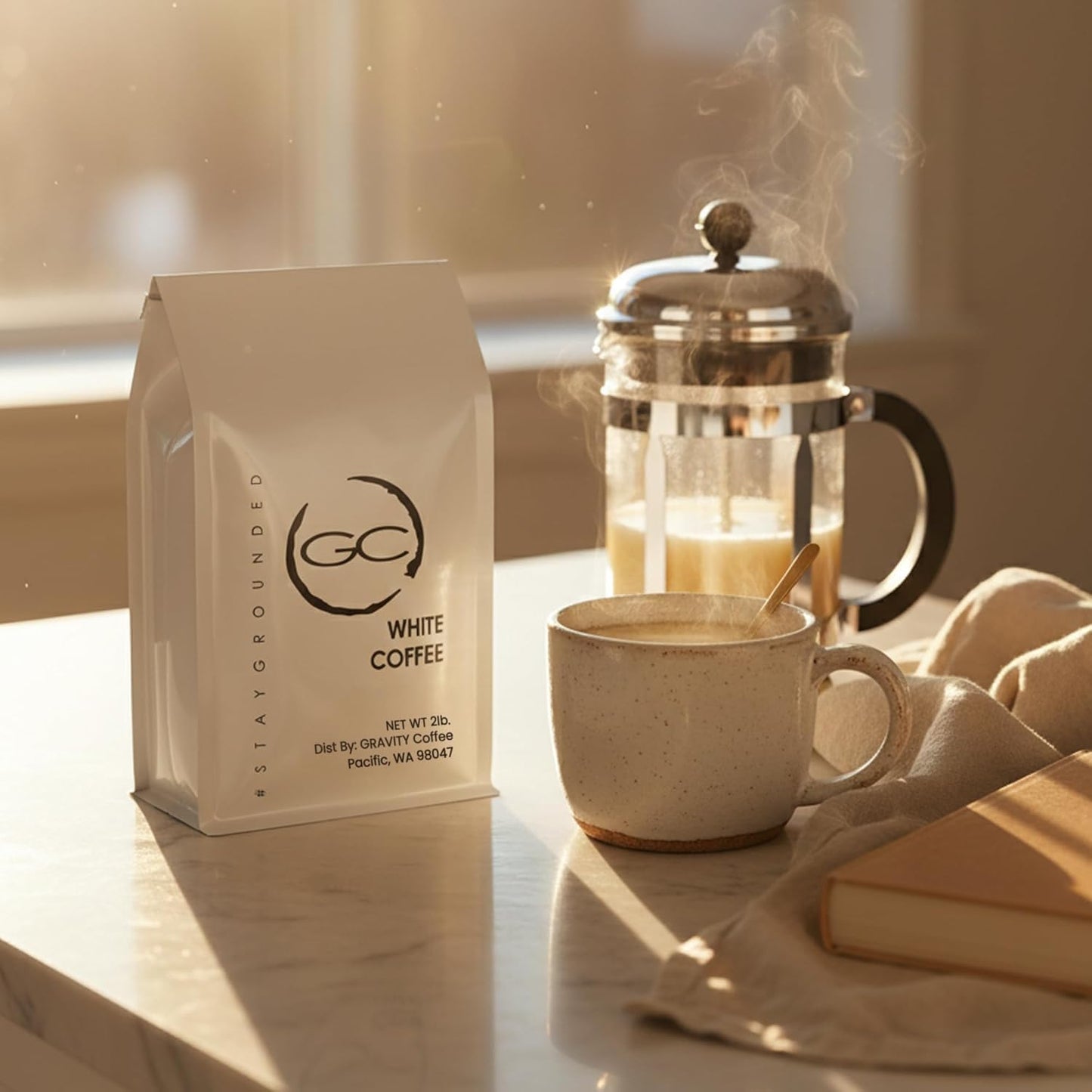 Gravity Coffee 12oz Signature White Coffee, Bag of Ground White Coffee, Nutty & Earthy Flavors, Subtle and Smooth Flavor
