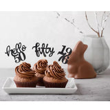 24 Pcs Black Glitter 50th Birthday Cupcake Toppers for 50th Birthday Celebrating Party Decorations