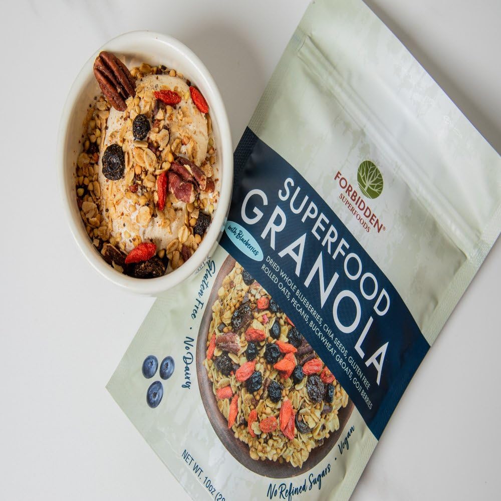 Superfood Granola | Gluten-Free with Blueberries, Goji Berries, Chia Seeds, Buckwheat Groats | Vegan and No Refined Sugars | 10 oz (283g)