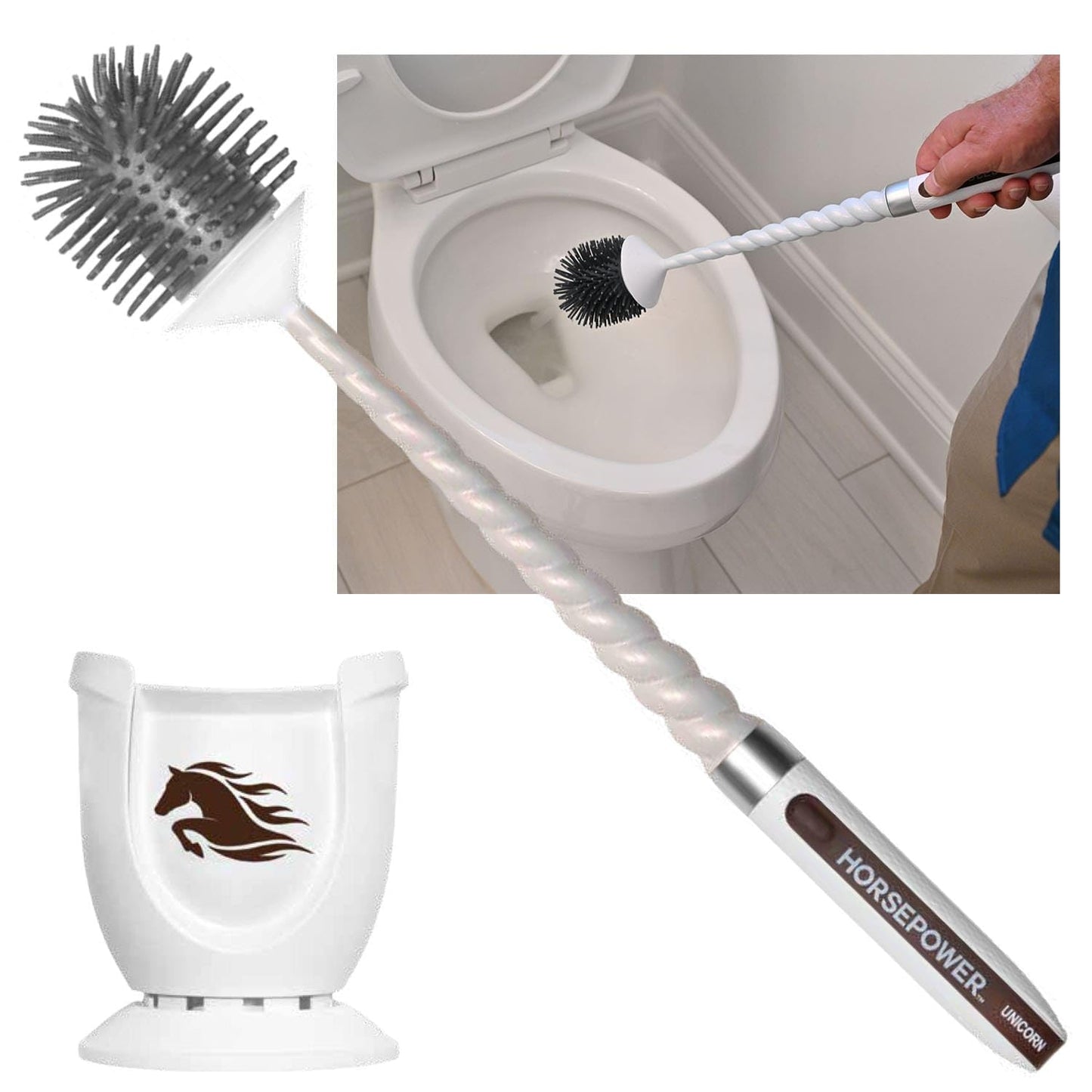 Horsepower Unicorn AS SEEN ON TV, Motorized Toilet Brush, Powerful Spinning Action, 360 Degree Cleaning (Unicorn Original)