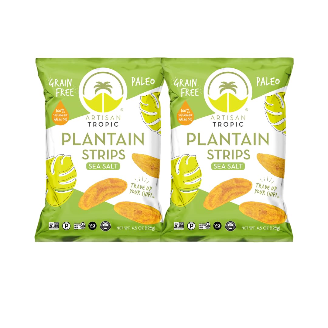 ARTISAN TROPIC Plantain Strips Sea Salt - 2 Pack, 4.5oz - Vegan, Paleo, Gluten Free Chips - Whole 30 Approved Foods Non-GMO Healthy Snack for Lunches