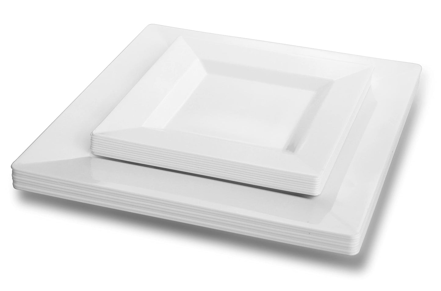 " OCCASIONS " 120 Plates Pack,(60 Guests) Wedding Party Square Disposable Plastic Plates Set -60 x 9.5'' Dinner + 60 x 6.5'' Dessert (Square White)