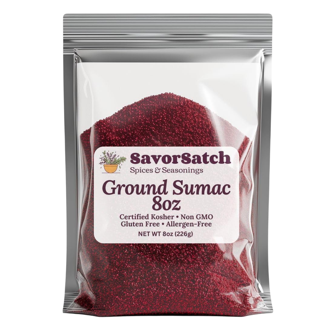 SavorSatch Ground Sumac - Resealable Pouch | Certified Kosher, GMO Free, Allergen-Free | Tangy, Deep Red Spice for Middle Eastern Cooking, Salads,