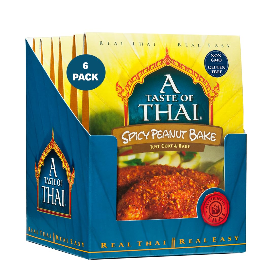 A Taste of Thai Spicy Peanut Bake - Authentic Thai Seasoned Coating Mix for Chicken, Fish & Pork - Gluten-Free & Non-GMO - Sweet & Spicy Peanut Crust