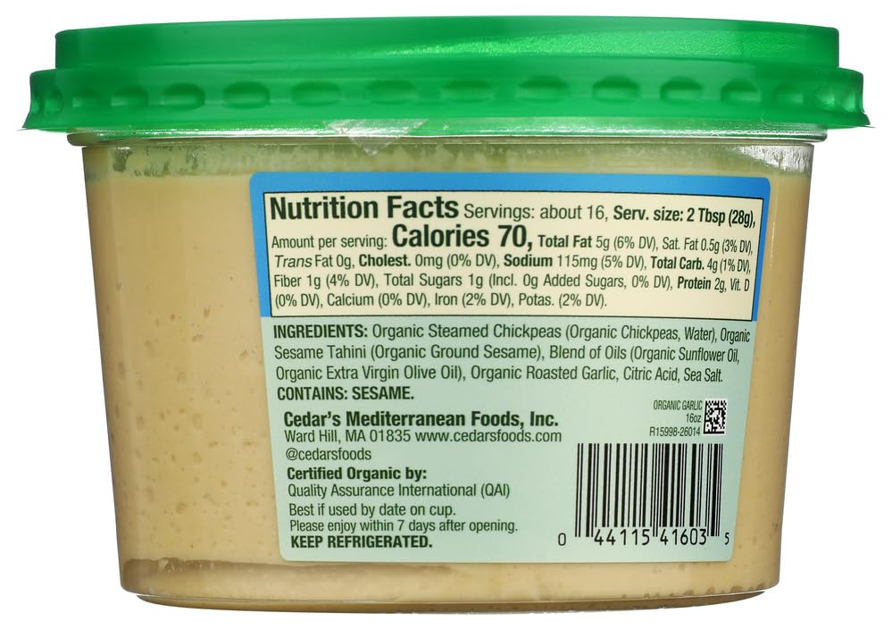 Cedar's Organic Garlic Hummus