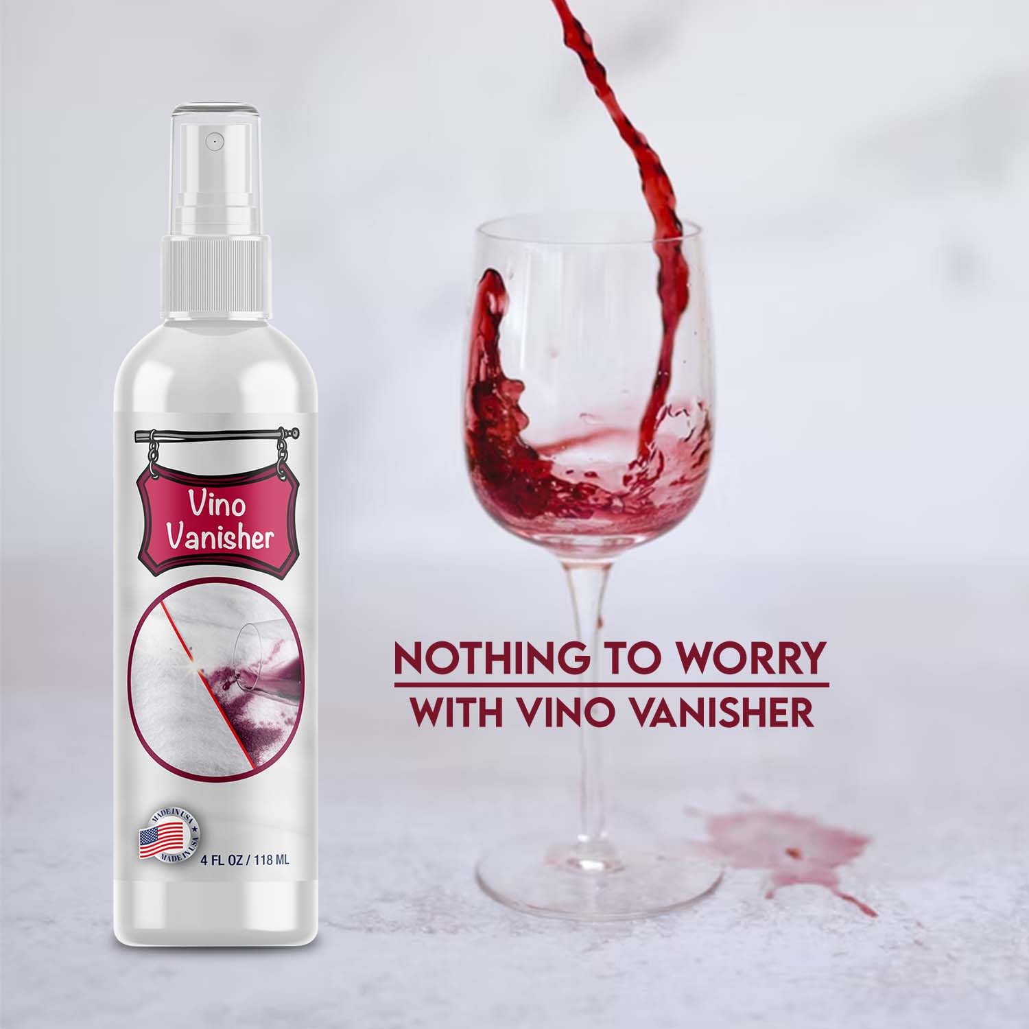 Vino Vanisher Wine Stain Remover - Instantly Lifts Red Wine Stains from Carpet, Clothing, Upholstery & More - Fast-Acting, Eco-Friendly Formula - Safe