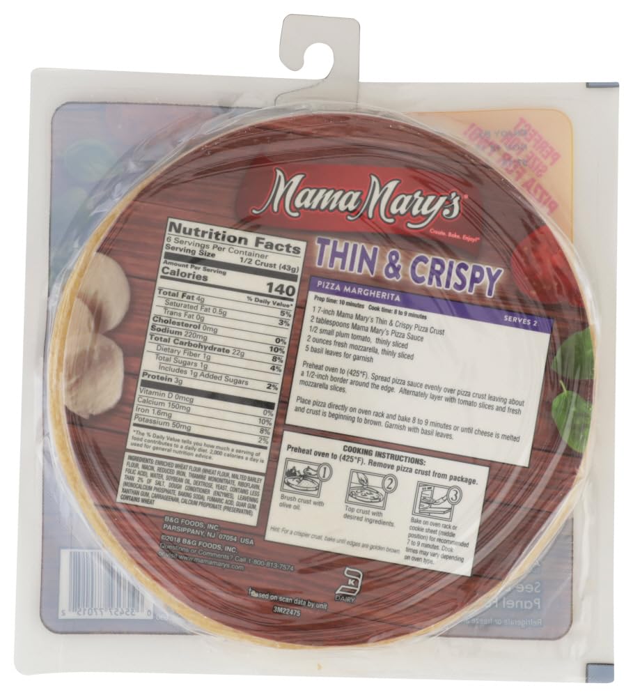Mama Mary's, Prepared Pizza Crusts, Thin & Crispy 7" Crusts (3 Crusts), 9oz Bag (Pack of 3) (Choose Types Below) (Thin & Crispy 7" Crusts (3 Pack))
