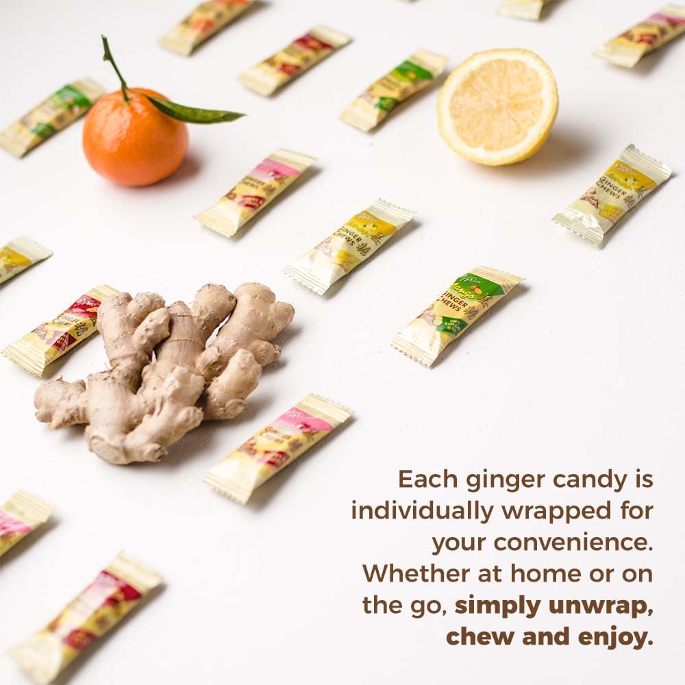 Prince of Peace Ginger Chews Assrted Flavors, 8 oz - Lemon, Lychee, Blood Orange, Mango - Candied Ginger - Candy Pack - Ginger Chews Candy - Natural