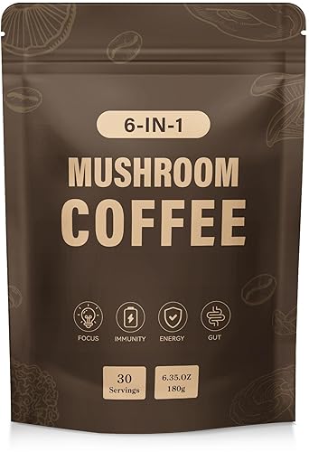 Mushroom Coffee 6 Mushrooms for Gut Health, Energy and Focus Support
