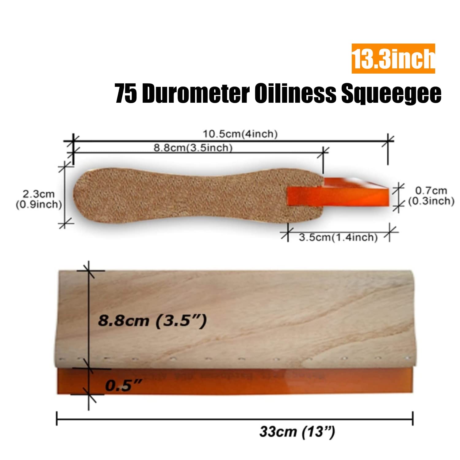 TECHTONGDA 13inch Screen Printing Squeegee Wood Handle Blade Ink Scraper Rubber Tools 75 Durometer 33cm Oiliness