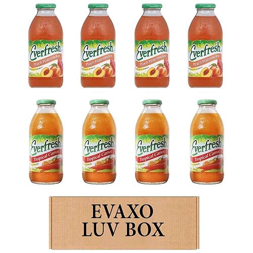 LUV BOX- variety Everfresh Juice 16 oz. pack of 8 , Everfresh Peach Watermelon , Everfresh Tropical Carrot. by evaxo