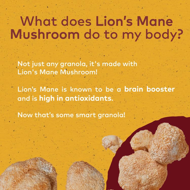 Banana Bread Granola with Lion's Mane Mushroom | Natural, Hand-Baked, Reduced Sugar, Rich in Iron | for Breakfast Cereal, Trailmix, Yogurt | (2-Pack)