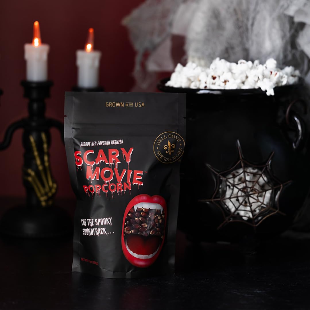 Dell Cove Spices | Scary Movie Bloody Red Popcorn Kernels | Trick-Or-Treat Party Snacks | Festive Holiday Snack Boo Box, Half Pound