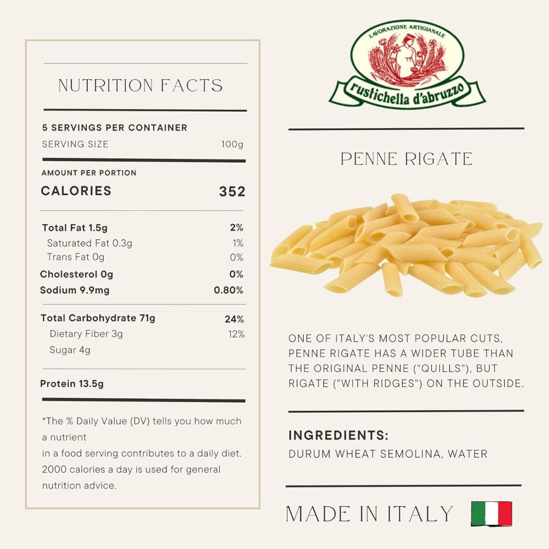 Rustichella d’Abruzzo Italian Short Pasta Variety Pack - Penne Rigate, Trofie & Radiatori - 3 x 17.6 oz (500g) Artisan Durum Wheat Semolina Pasta from