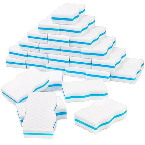 LTWHOME Bulk Pack 100-Pack Three-Layer Extra Durable Wave Shape Magic Cleaning Sponge Eraser Multi-Functional Melamine Foam for Kitchen, Bathroom
