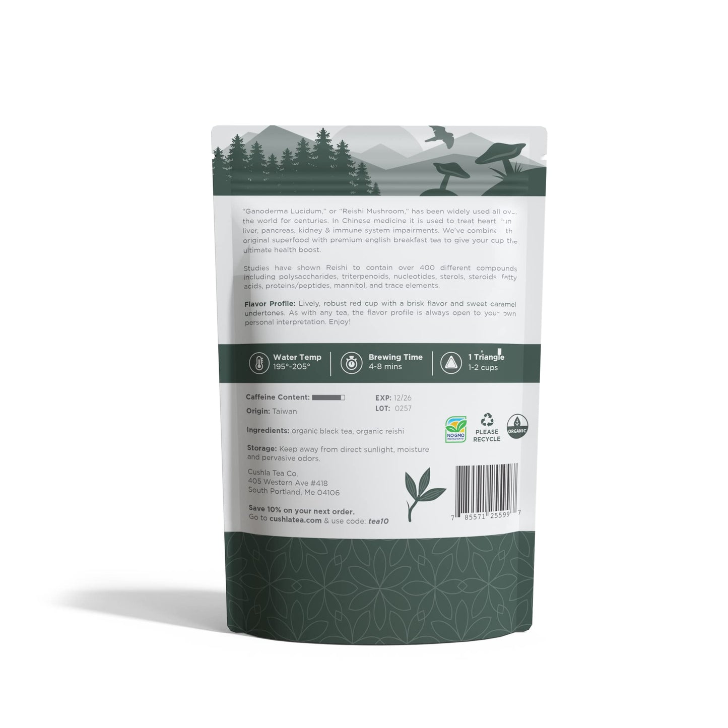 Reishi Mushroom Tea & Premium English Breakfast Tea - Black Tea With Lingzhi, Ganoderma 20 Triangles