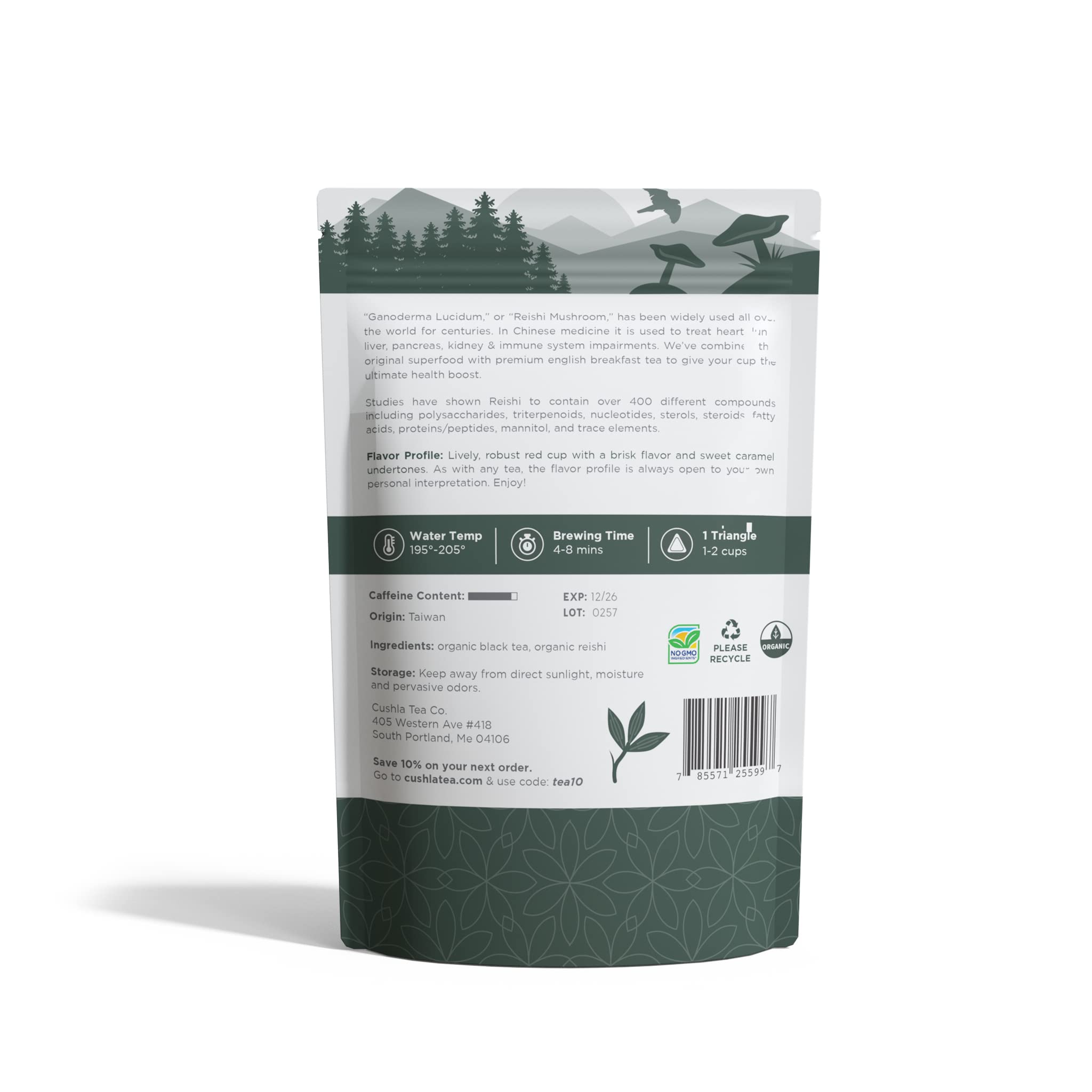 Reishi Mushroom Tea & Premium English Breakfast Tea - Black Tea With Lingzhi, Ganoderma 20 Triangles