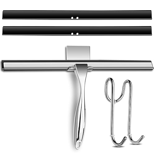 14 inch Shower Squeegee Stainless Steel Squeegee All-Purpose Glass Squeegee for Shower Doors Mirror Tile Bathroom, Window and Car Glass with Door