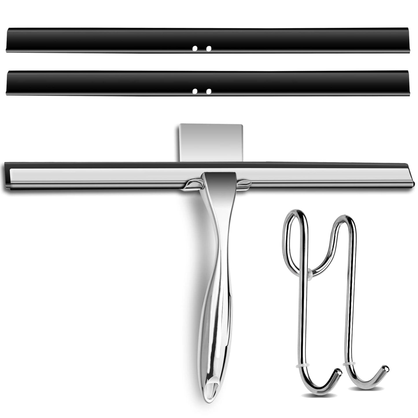 14 inch Shower Squeegee Stainless Steel Squeegee All-Purpose Glass Squeegee for Shower Doors Mirror Tile Bathroom, Window and Car Glass with Door