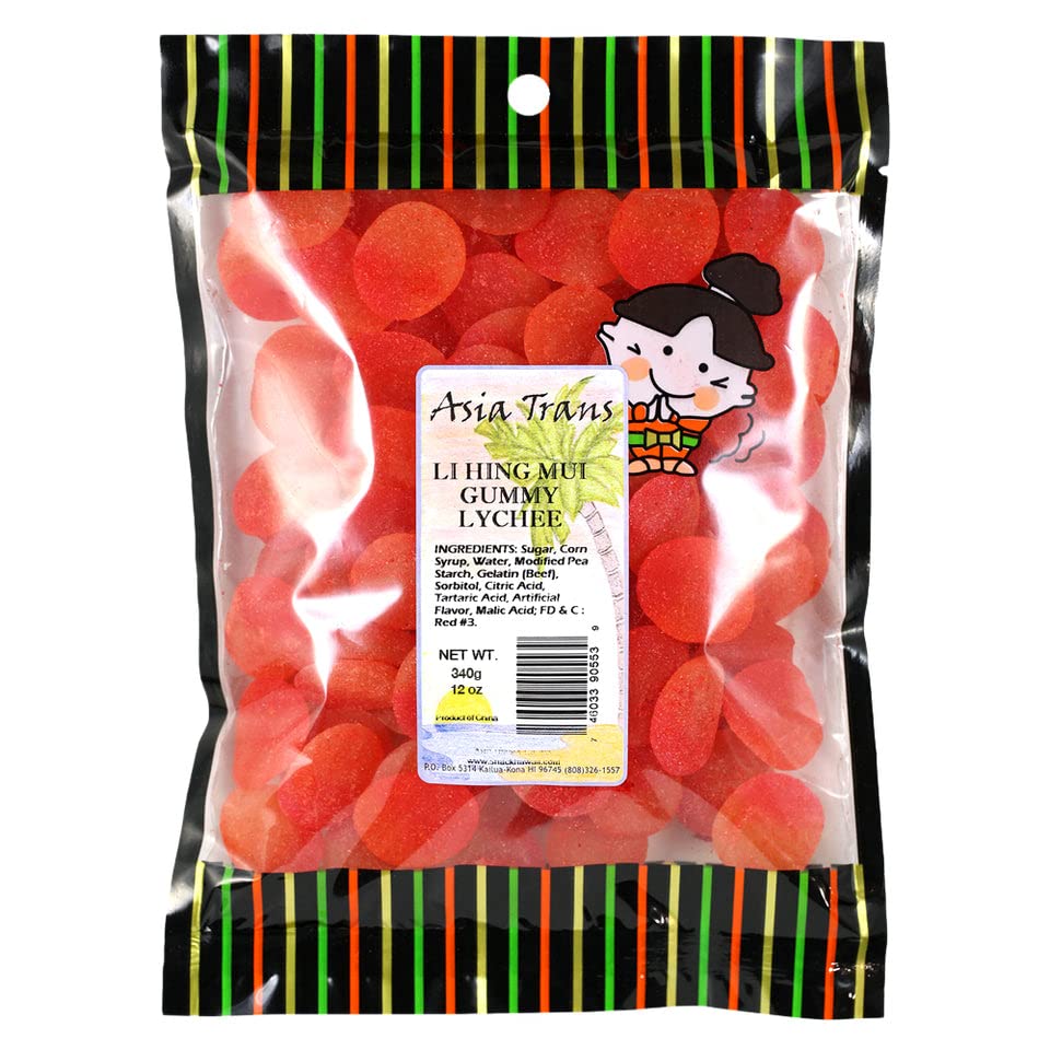 Asia Trans Lychee Gummies with Li Hing Mui Plum Powder | Hawaiian Favorite | Sweet & Sour Soft Gummy Candy