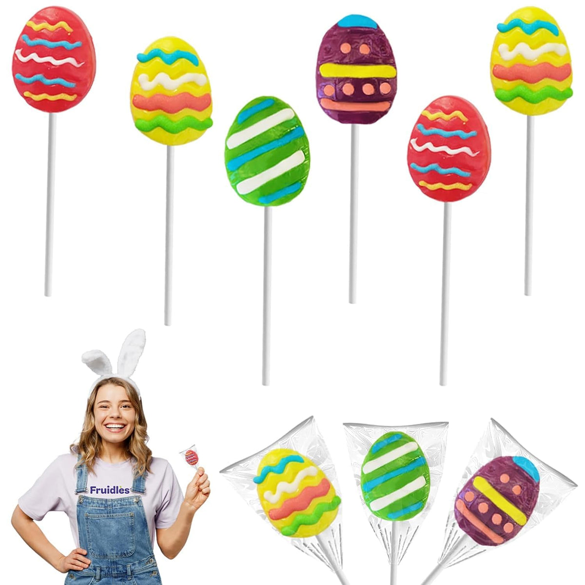 Fruidles Happy Easter Egg Lollipops Suckers, Fat-Free - Individually Wrapped Easter Egg Pops (Pack of 576)
