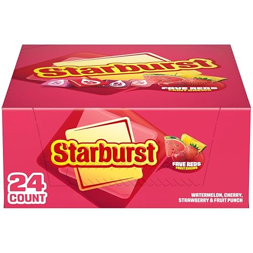 STARBURST FaveREDS Chewy Candy Bulk Pack, 24 Full Size Packs, Red Candy Bulk Box
